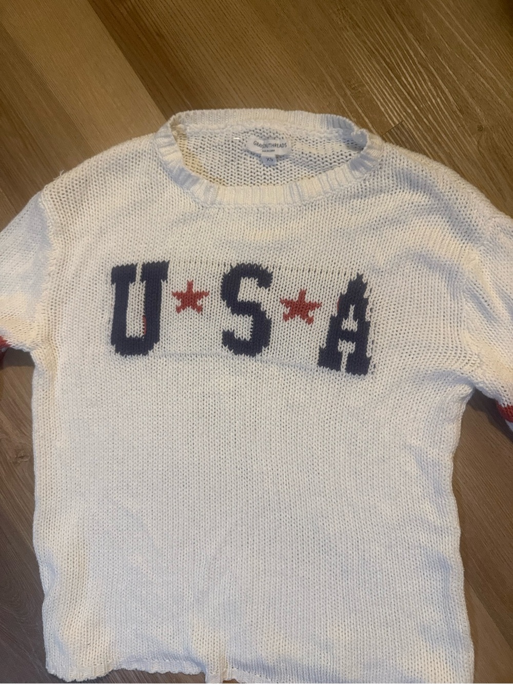 USA Knit Short Sleeve Sweater Top in White